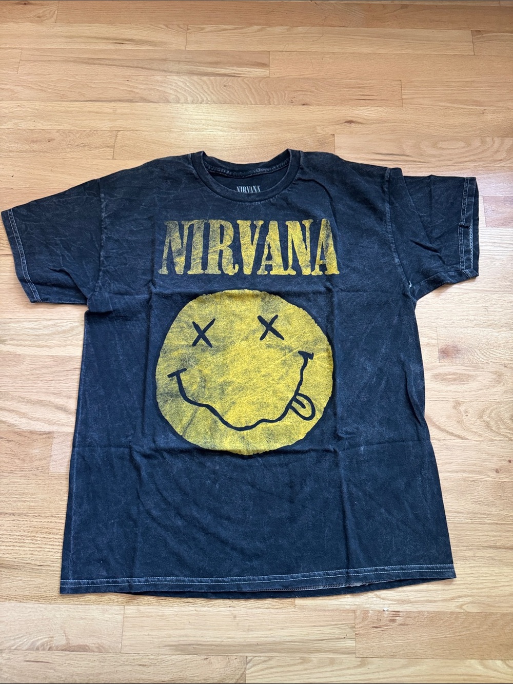 NIRVANA Black Tee with Yellow Smiley Graphic